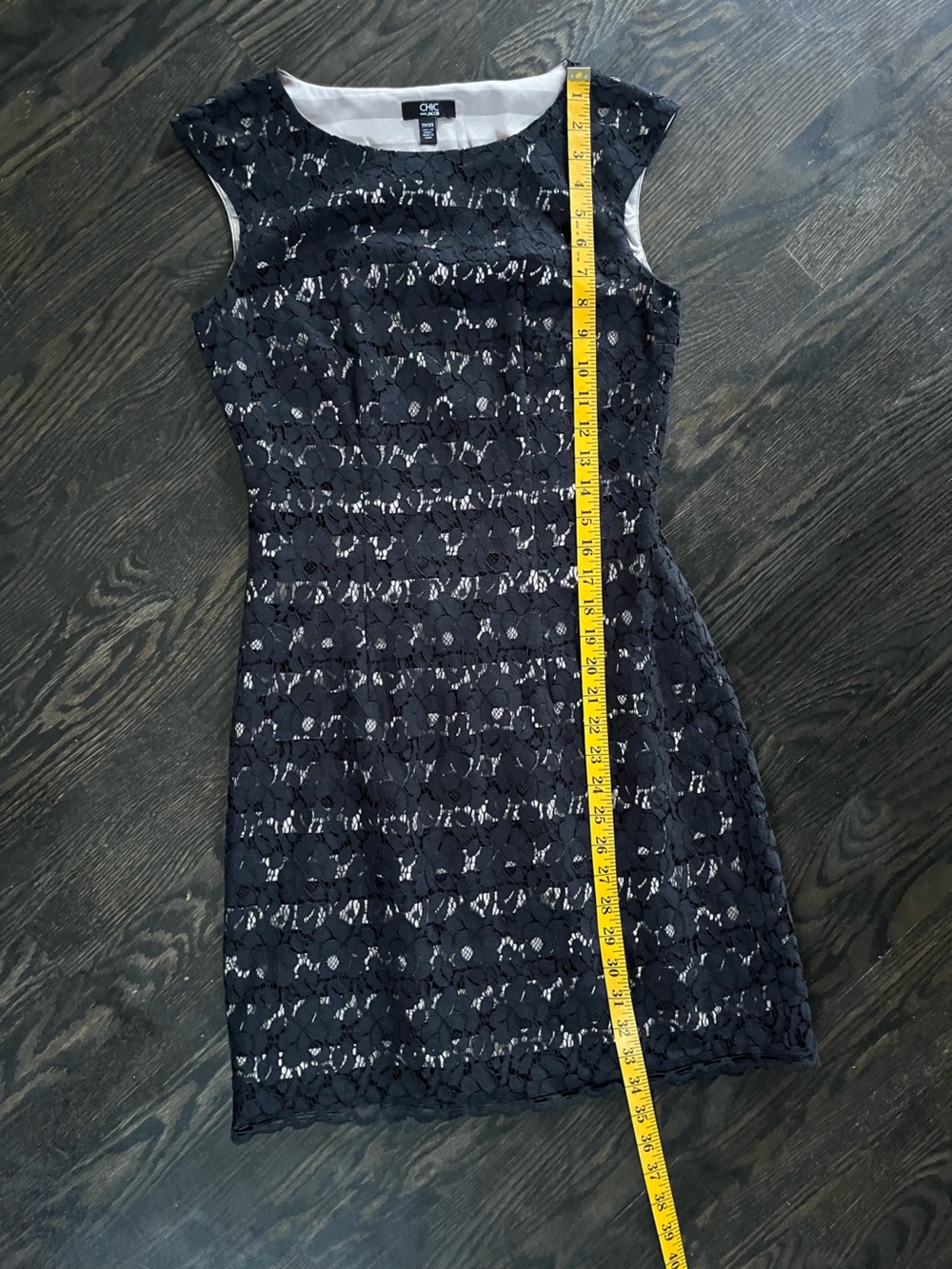 Chic By Jacob Black Lace Sleeveless Cotton Blend Striped Mini Dress Size XS - Picture 8 of 8